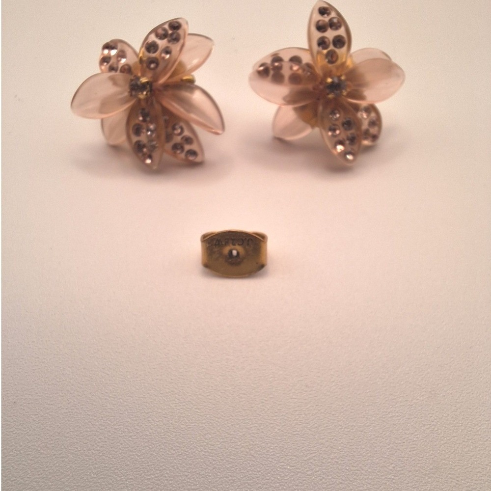 J.Crew vintage floral earrings molded translucent Lucite pink pave